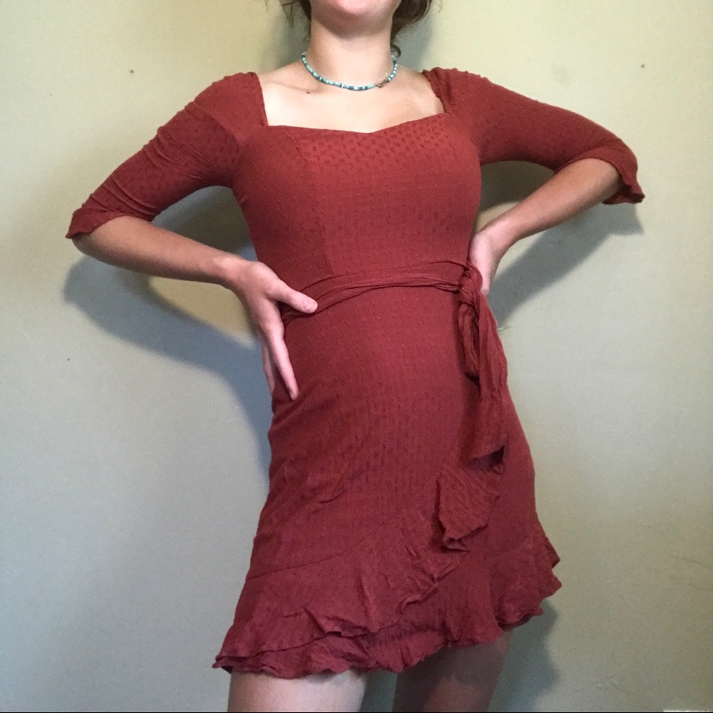 Red ruffle tie dress